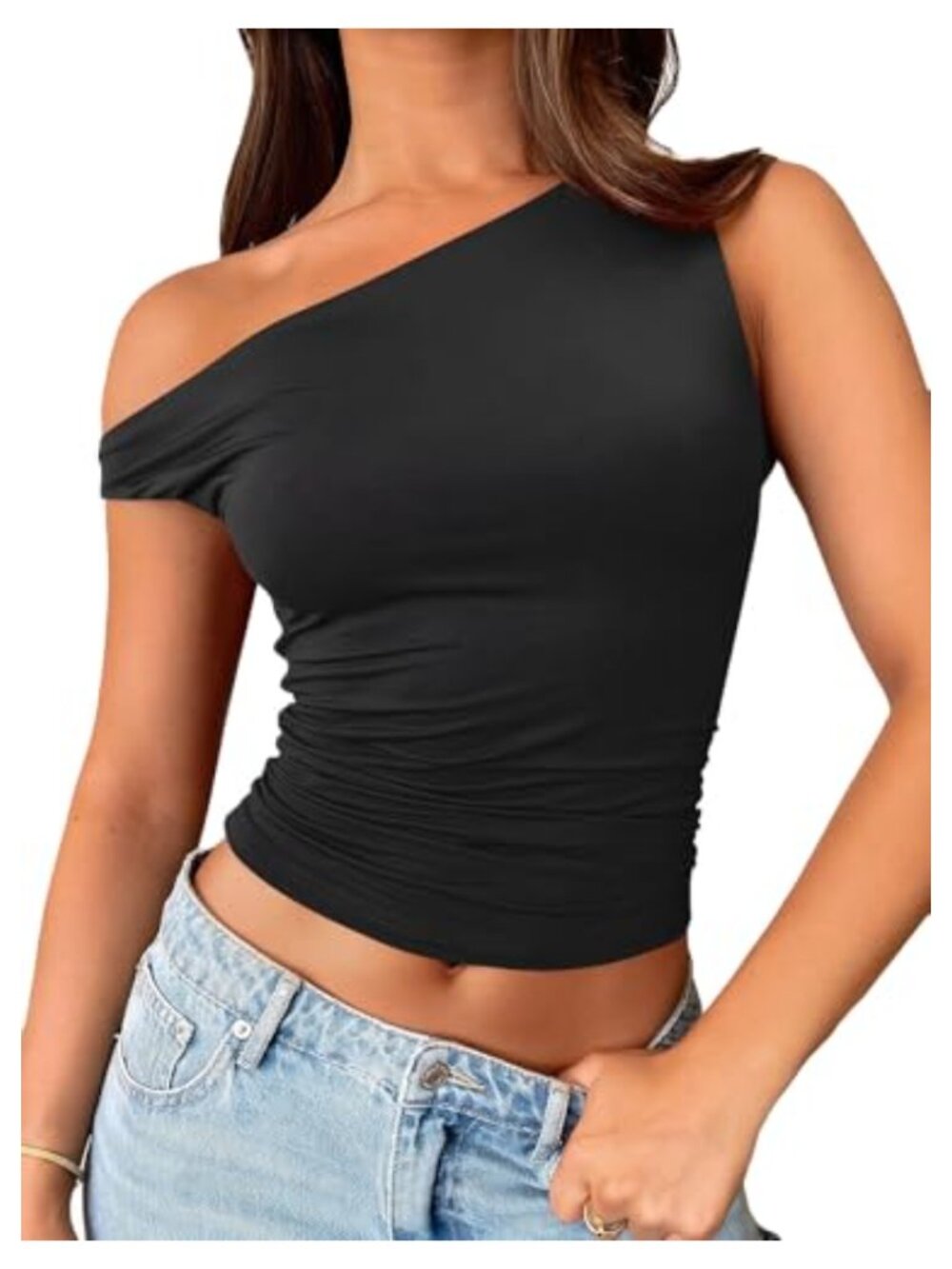 Womens Off The Shoulder Ruched Crop Tank Top Sleeveless Y2K Going Out